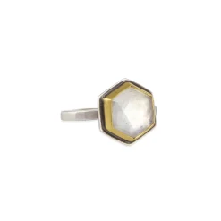 Ananda Khalsa - Hexagon Moonstone Ring with 22k bezel