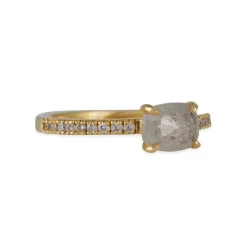 Sethi Couture - Cushion Shaped Grey Diamond Four Prong Solitaire