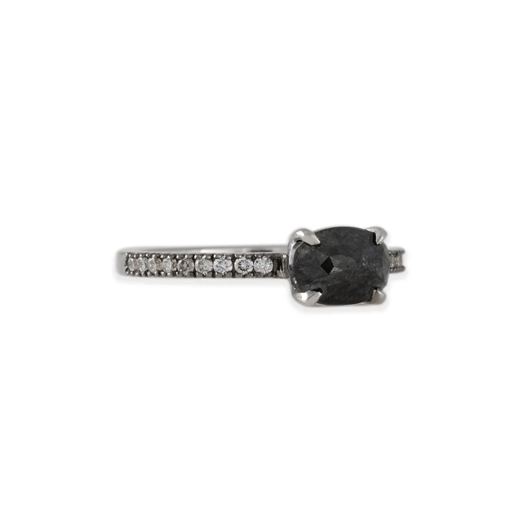 Sethi Couture- Oval Black Diamond Four Prong Solitaire