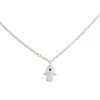 Tashi - Tiny Hamsa Necklace with Sapphire in Brushed Sterling Silver